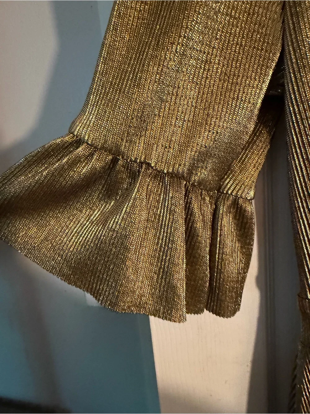 Michael Kors Metallic Gold V neck Dress with Ruffle Hem